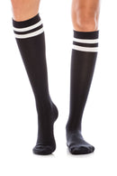 WS17 12 Pairs Soft Stretch Nylon, Shoe Size 6â€“9, Made in Korea Striped Knee High Socks with Elastic Band