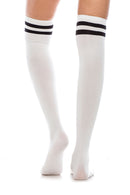 WS18 12 Pairs Elastic Band Top, Shoe Size 6â€“9, Made in Korea Striped Knee High Socks