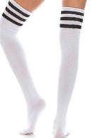 WS40 12 Pairs Womenâ€™s Shoe Size 6â€“9, Made in Korea Over-the-Knee High Socks with Stripe Design
