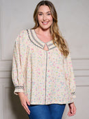 PLUS SIZE LONG SLEEVE FLORAL TUNIC BLOUSE TOP