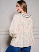 PLUS SIZE LONG SLEEVE FLORAL TUNIC BLOUSE TOP