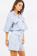 WOMEN'S SHORT SLEEVE TOP & SHORTS 2PC. FLORAL PRINT SET