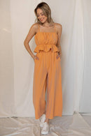 WOMEN'S SLEEVELESS RUFFLE POCKETS JUMPSUIT