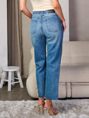 WOMEN'S BUTTON CLOSURE DISTRESS WIDE LEG DENIM JEANS