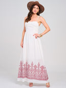 WOMEN'S SLEEVELESS SMOCK EYELET EMBROIDERY MAXI DRESS