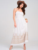 WOMEN'S SLEEVELESS SMOCK EYELET EMBROIDERY MAXI DRESS