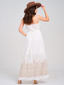 WOMEN'S SLEEVELESS SMOCK EYELET EMBROIDERY MAXI DRESS