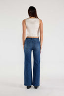 (OPEN PACK) Mid Waist Flared Wide Leg Jeans with Tacking XP7015