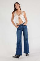 (OPEN PACK) Mid Waist Flared Wide Leg Jeans with Tacking XP7015