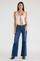 (OPEN PACK) Mid Waist Flared Wide Leg Jeans with Tacking XP7015