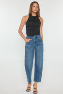 (OPEN PACK) High Rise Relaxed Straight Jeans with Stud Trim XP7029