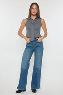 (OPEN PACK) High Rise Wide with Rhinestone Cutout Detail XP7030