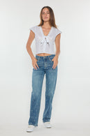 (OPEN PACK) Mid Waist Loose Straight with Heart Embroidery XP7032