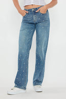 (OPEN PACK) Mid Waist Loose Straight with Heart Embroidery XP7032