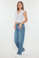 (OPEN PACK) Mid Waist Loose Straight with Heart Embroidery XP7032