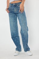 (OPEN PACK) Mid Waist Loose Straight with Heart Embroidery XP7032