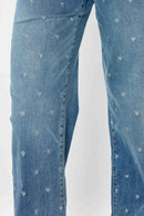 (OPEN PACK) Mid Waist Loose Straight with Heart Embroidery XP7032