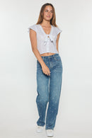 (OPEN PACK) Mid Waist Loose Straight with Heart Embroidery XP7032