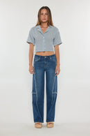 (OPEN PACK) Low Waist Loose Wide Jeans with Fringing XP7034