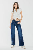 (OPEN PACK) Mid Waist Relaxed Wide with Side Checker Detail XP7035