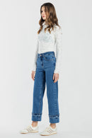 (OPEN PACK) High Rise Straight Jeans with Turn-up Hem Detail XP7043