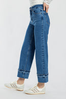 (OPEN PACK) High Rise Straight Jeans with Turn-up Hem Detail XP7043