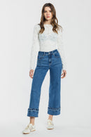 (OPEN PACK) High Rise Straight Jeans with Turn-up Hem Detail XP7043
