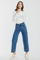 (OPEN PACK) High Rise Straight Jeans with Turn-up Hem Detail XP7043