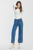 (OPEN PACK) High Rise Straight Jeans with Turn-up Hem Detail XP7043