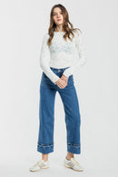 (OPEN PACK) High Rise Straight Jeans with Turn-up Hem Detail XP7043
