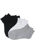 YM06 60 Pairs 4-Pair Bundle (Black, Grey, White), Shoe Size 6â€“9, Made in Korea Cotton Quarter Socks