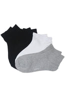 YM06 60 Pairs 4-Pair Bundle (Black, Grey, White), Shoe Size 6â€“9, Made in Korea Cotton Quarter Socks