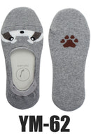 YM62 12 Pairs No Show Socks, Cute Animal Design, Shoe Size 6â€“9, 70% Cotton / 30% Spandex, Made in Korea Raccoon Foot Liners