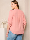 PLUS SIZE 3/4 SLEEVE V-NECK TUNIC BLOUSE TOP