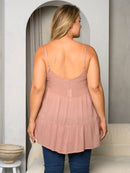 PLUS SIZE SLEEVELESS TIERED BUTTON UP TANK TOP