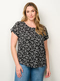 PLUS SIZE SHORT SLEEVE FLORAL TUNIC BLOUSE TOP