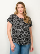 PLUS SIZE SHORT SLEEVE FLORAL TUNIC BLOUSE TOP