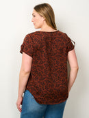 PLUS SIZE SHORT SLEEVE FLORAL TUNIC BLOUSE TOP