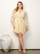 PLUS SIZE 3/4 SLEEVE SURPLICE FLORAL MINI DRESS
