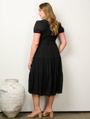 PLUS SIZE SHORT PUFF SLEEVE SMOCK TIERED MIDI DRESS