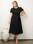 PLUS SIZE SHORT PUFF SLEEVE SMOCK TIERED MIDI DRESS