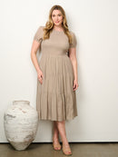 PLUS SIZE SHORT PUFF SLEEVE SMOCK TIERED MIDI DRESS