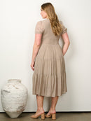 PLUS SIZE SHORT PUFF SLEEVE SMOCK TIERED MIDI DRESS