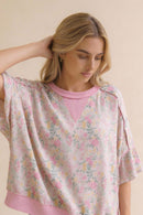 OVERSIZED FLUTTER SLEEVE  FLORAL PULLOVER TOP