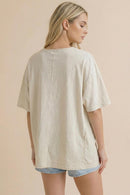 DROP SHOUDLER DENIM FLORAL PATCHWORK SLUB KNIT TOP