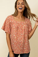 SQUARE NECK FLUTTER SLEEVE BABYDOLL TOP