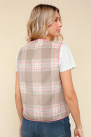 PLAID COLOR BLOCK WOVEN VEST W/ SIDE POCKET