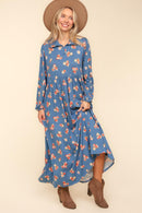 MAXI FLORAL COLLARED NOTCH NECK W/ POCKETS