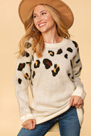 LEOPARD TWO TONE JACQUARD OVERSIZED SWEATER
