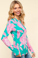 FLORAL FITTED LONG SLEEVE SMOOTH KNIT TOP